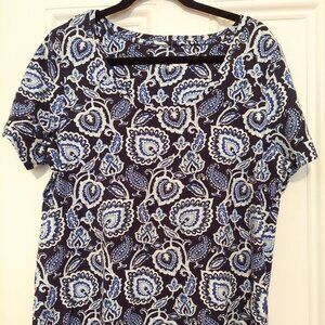 NWOT Soft Surroundings Blue Paisley Short Sleeve Tee size XL